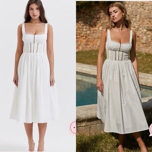 House of CB White Perle white lace trim midi dress size  m regular cup nwt